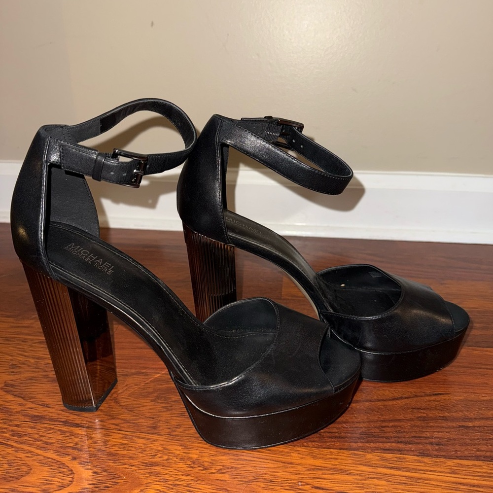 Michael Kors Paloma Black and Silver Platform Sandals - Picture 8 of 11